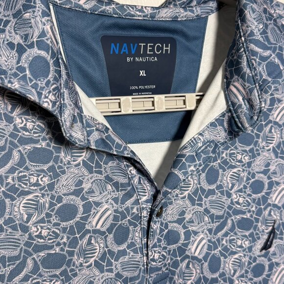 Nautica Men's NavTech Size XL Polo Shirt Blue and Pink Fish Pattern - Picture 4 of 4